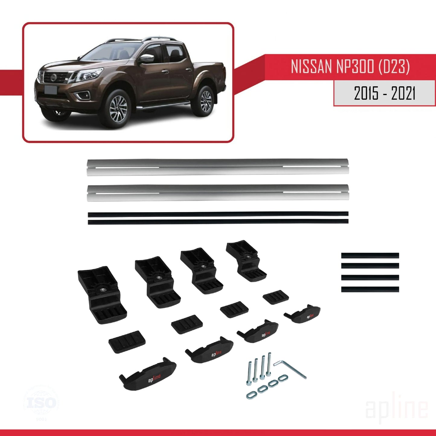 Compatible avec Nissan NP300 (D23) 2015-2021 BASIC Model Barres de Toit Railing Porte-Bagages de Voiture Gris Aluminium 2 Barres