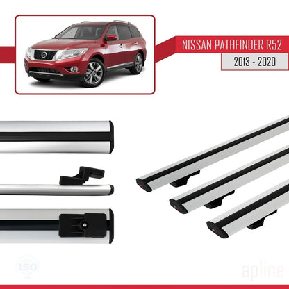 Compatible avec Nissan Pathfinder 4 (R52) 2013-2020 BASIC Model Barres de Toit Railing Porte-Bagages de Voiture Gris Aluminium 3 Barres