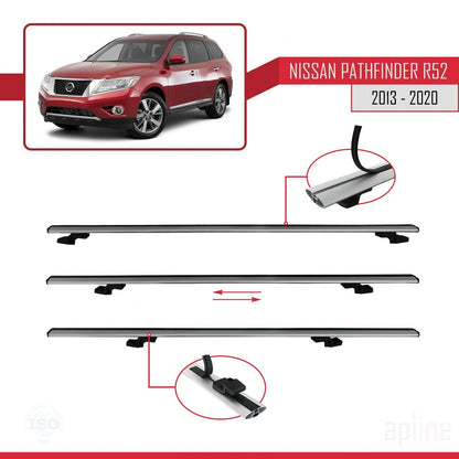 Compatible avec Nissan Pathfinder 4 (R52) 2013-2020 BASIC Model Barres de Toit Railing Porte-Bagages de Voiture Gris Aluminium 2 Barres