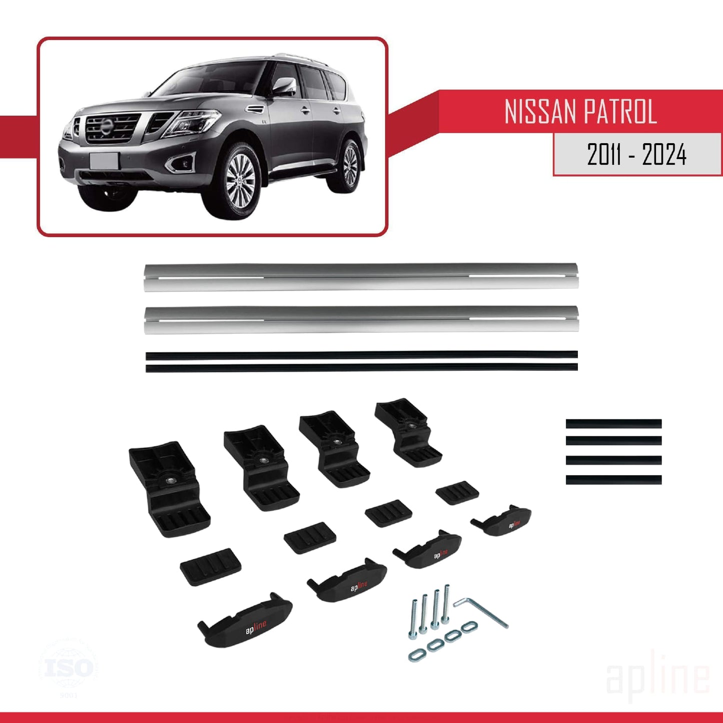 Compatible avec Nissan Patrol 6 (Y62) 2011-2024 BASIC Model Barres de Toit Railing Porte-Bagages de Voiture Gris Aluminium 2 Barres