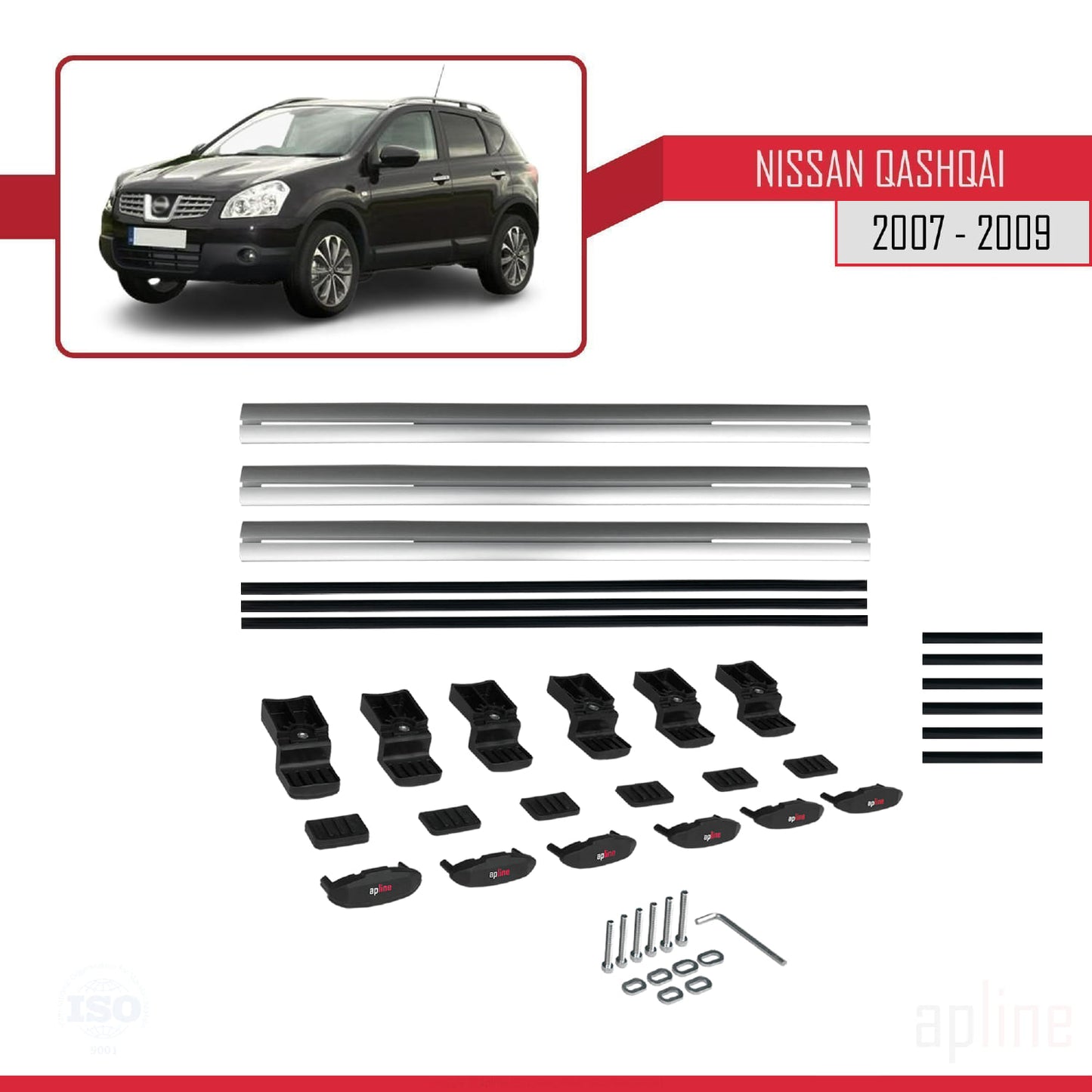 Compatible avec Nissan Qashqai (J10) Pre-Facelift 2007-2009 BASIC Model Barres de Toit Railing Porte-Bagages de Voiture Gris Aluminium 3 Barres
