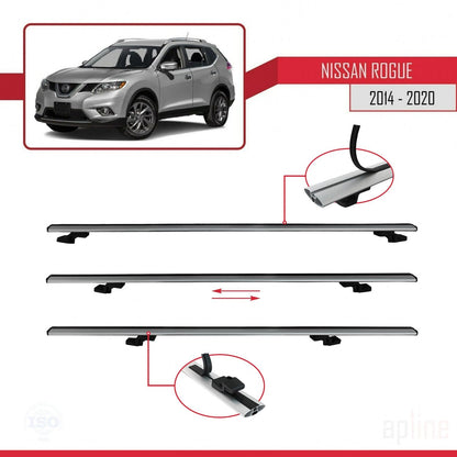Compatible avec Nissan Rogue 2 (T32) 2014-2020 BASIC Model Barres de Toit Railing Porte-Bagages de Voiture Gris Aluminium 3 Barres