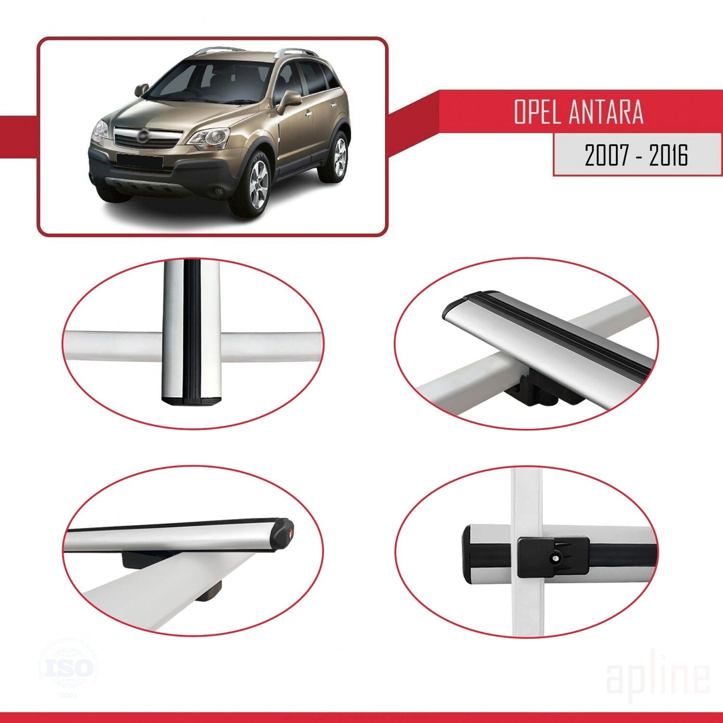 Compatible avec Opel Antara 2007-2016 BASIC Model Barres de Toit Railing Porte-Bagages de Voiture Gris Aluminium 2 Barres