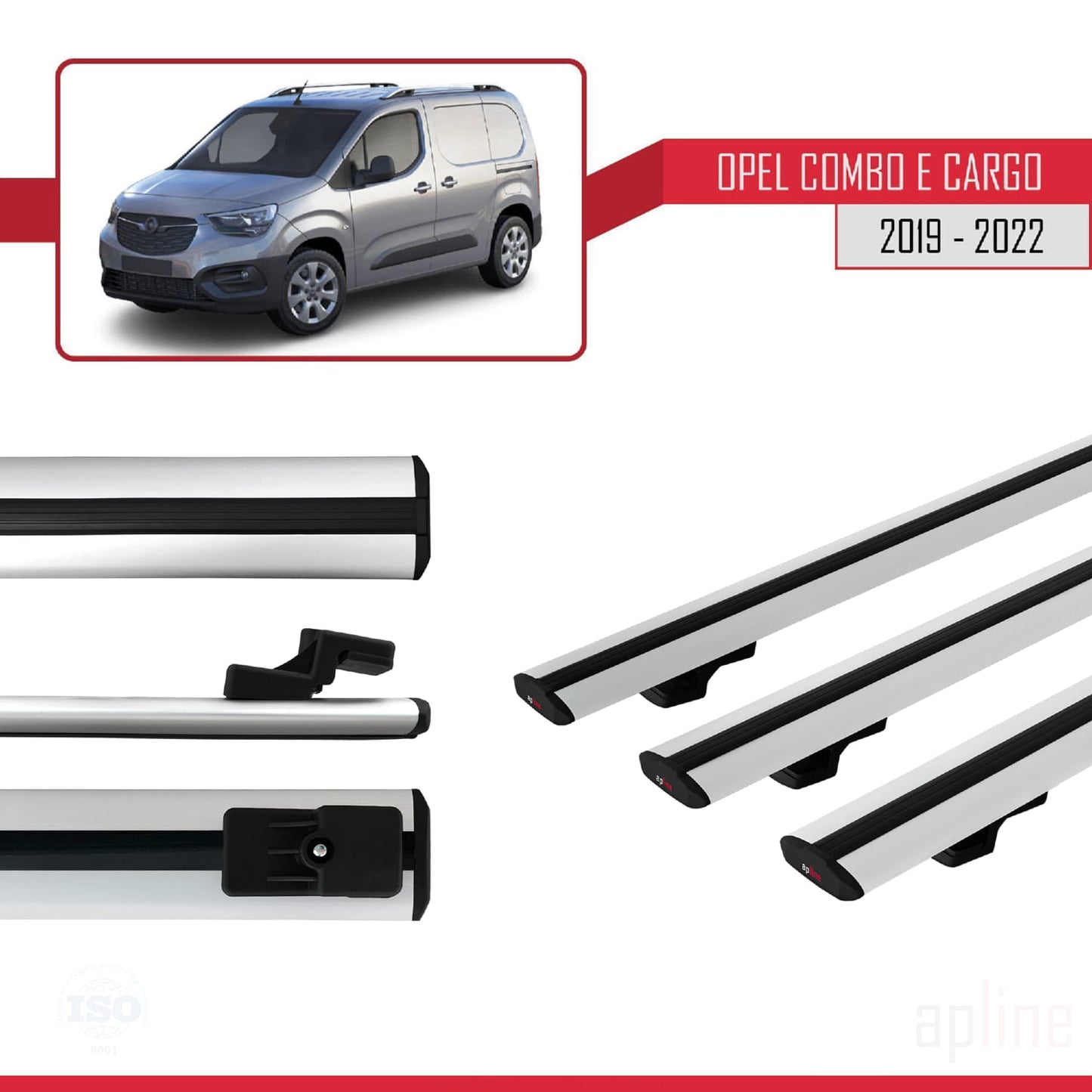 Compatible avec Opel Combo E Cargo 2019-2022 BASIC Model Barres de Toit Railing Porte-Bagages de Voiture Gris Aluminium 3 Barres