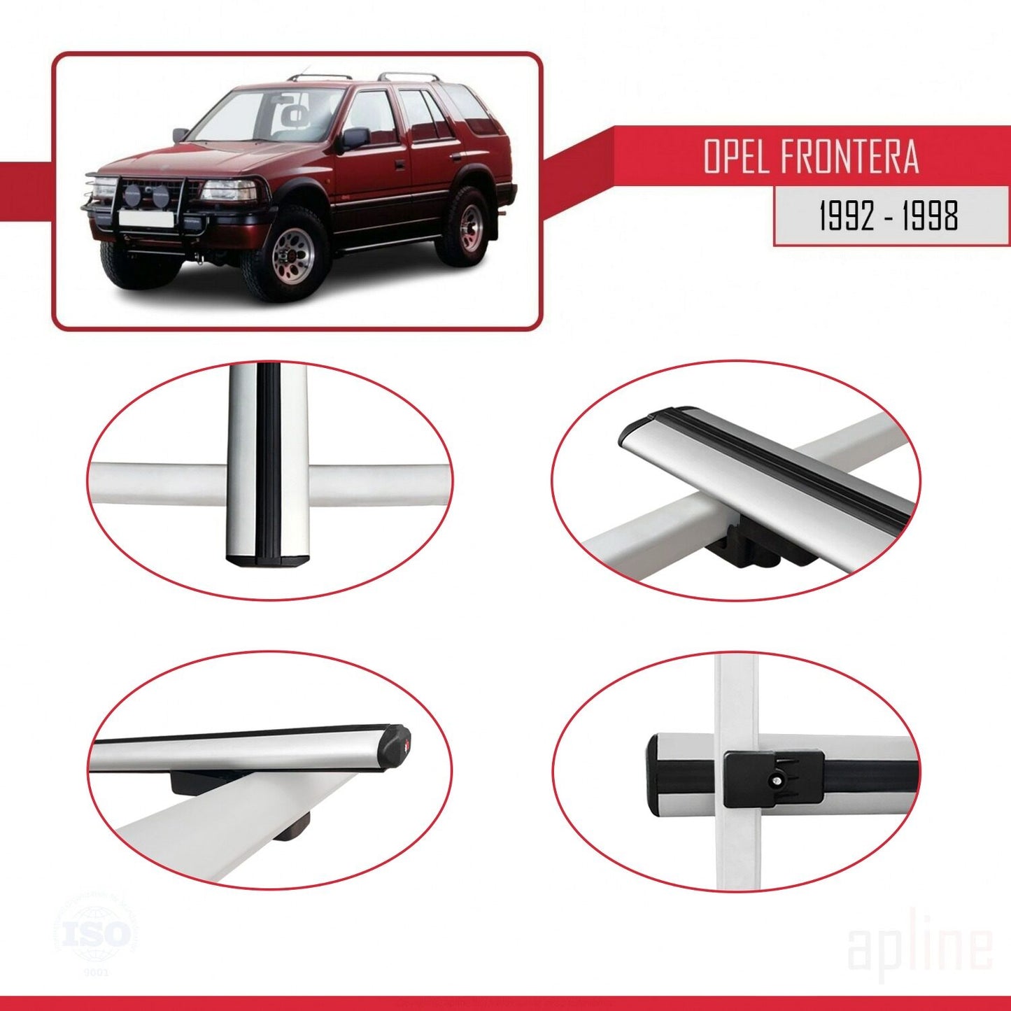 Compatible avec Opel Frontera 1992-1998 BASIC Model Barres de Toit Railing Porte-Bagages de Voiture Gris Aluminium 2 Barres