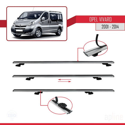 Compatible avec Opel Vivaro A 2001-2014 BASIC Model Barres de Toit Railing Porte-Bagages de Voiture Gris Aluminium 2 Barres