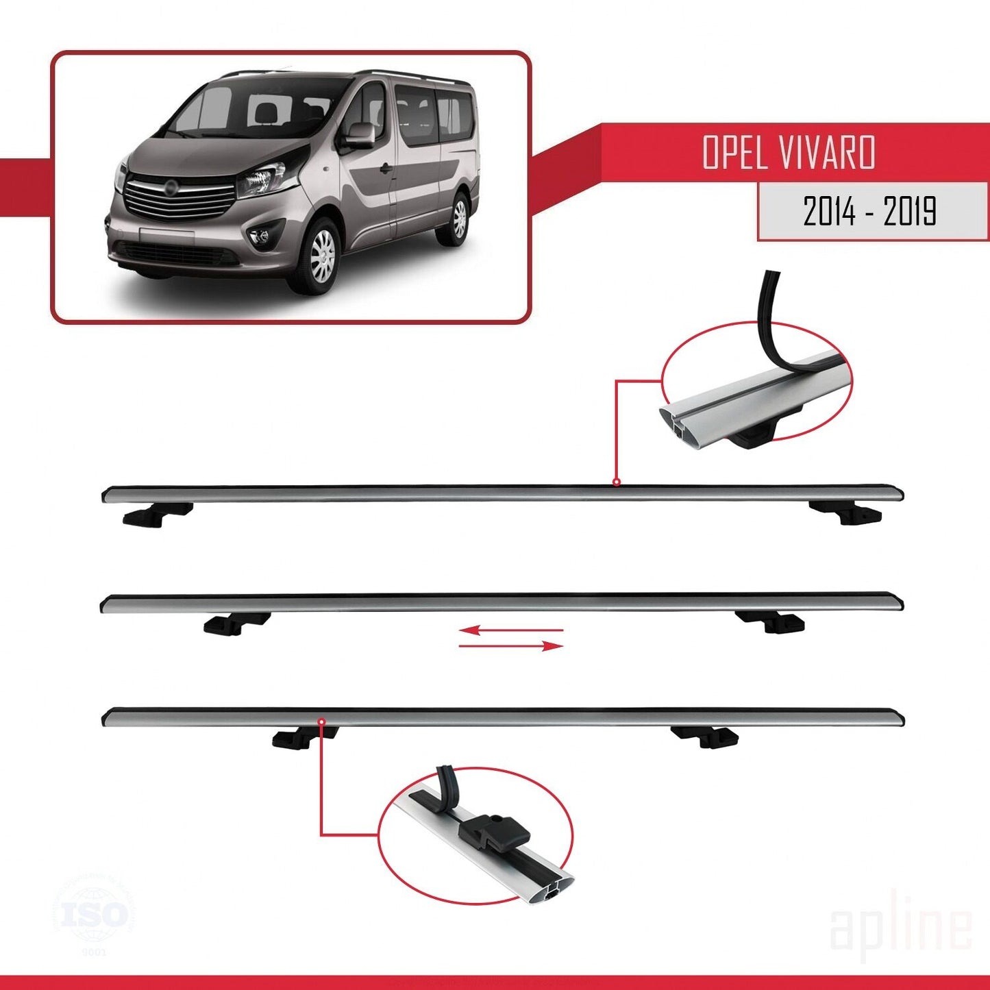Compatible avec Opel Vivaro B 2014-2019 BASIC Model Barres de Toit Railing Porte-Bagages de Voiture Gris Aluminium 3 Barres