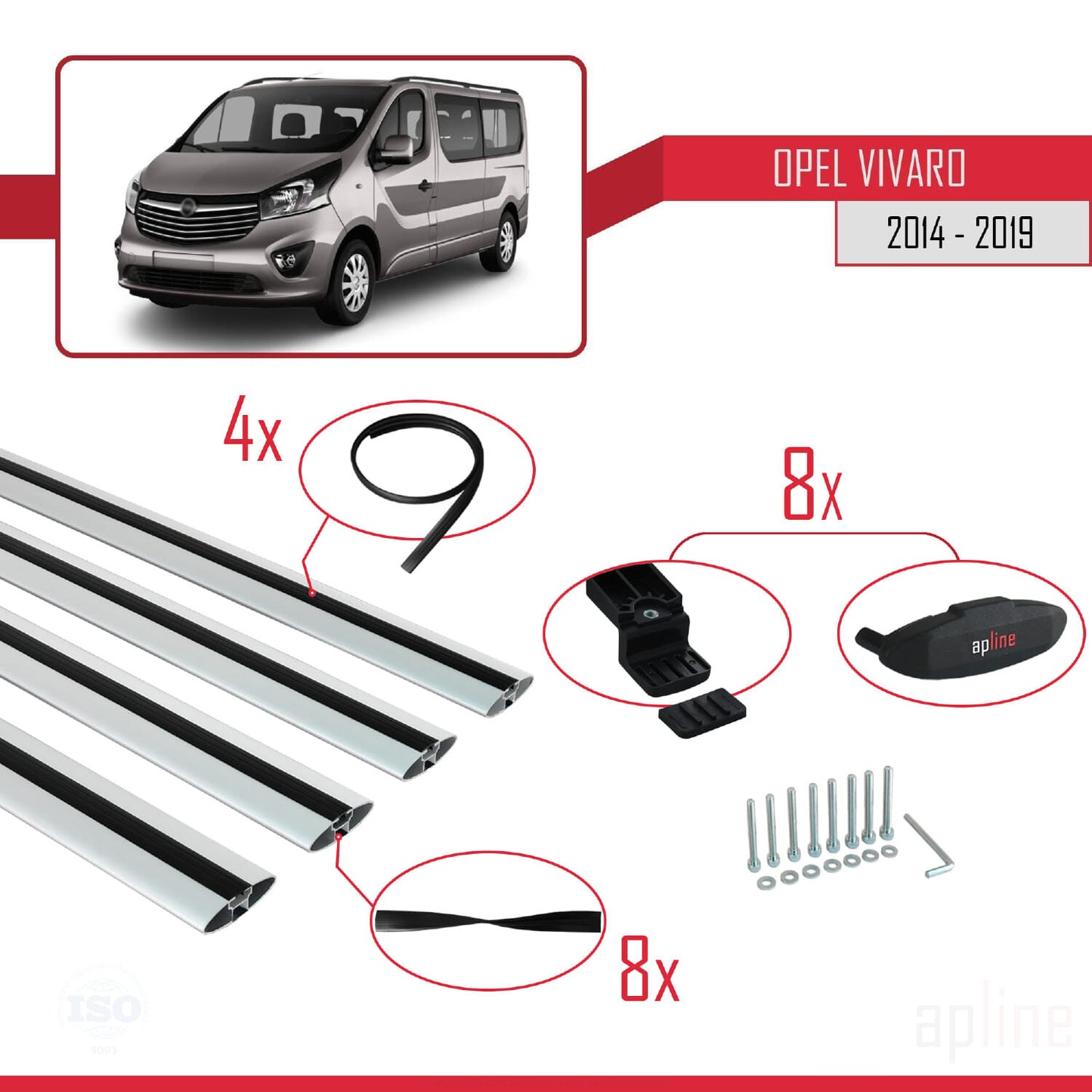 Compatible avec Opel Vivaro B 2014-2019 BASIC Model Barres de Toit Railing Porte-Bagages de Voiture Gris Aluminium 4 Barres