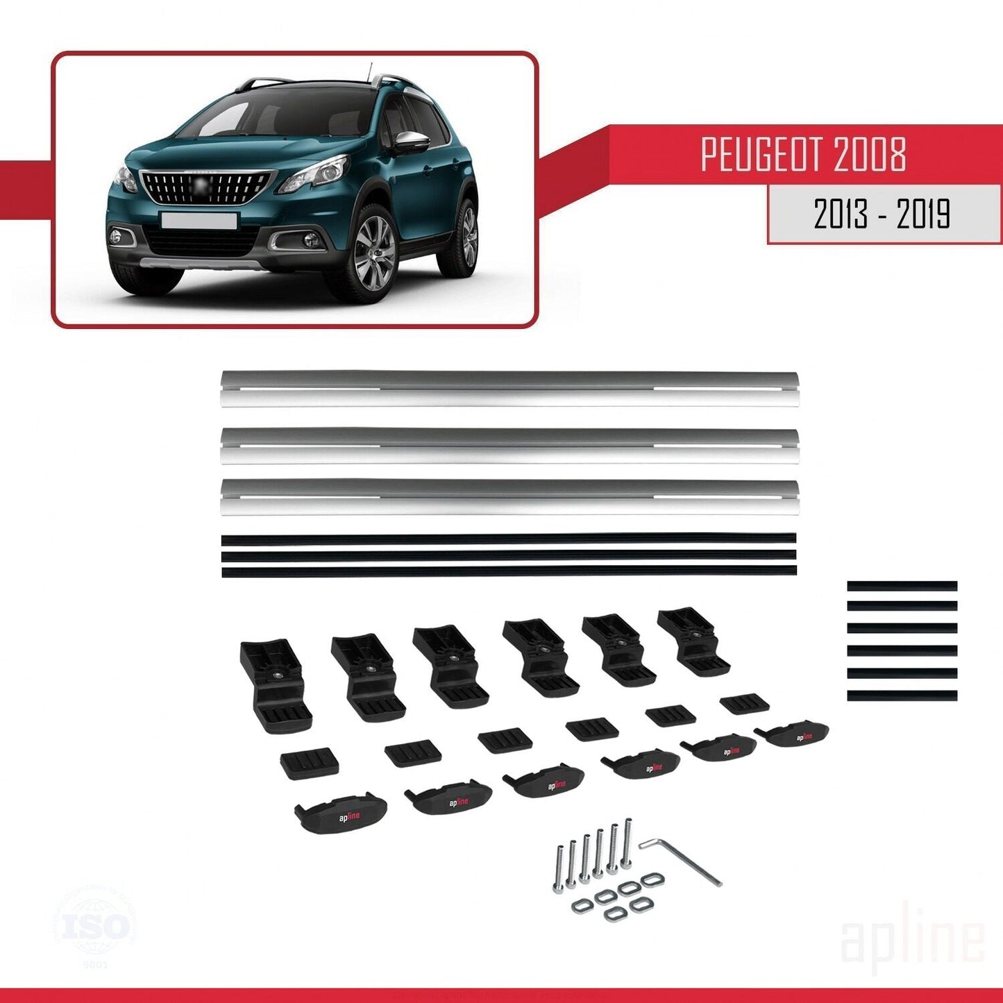 Compatible avec Peugeot 2008 (A94) 2013-2019 BASIC Model Barres de Toit Railing Porte-Bagages de Voiture Gris Aluminium 3 Barres