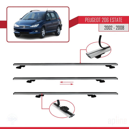Compatible avec Peugeot 206 Break 2002-2008 BASIC Model Barres de Toit Railing Porte-Bagages de Voiture Gris Aluminium 3 Barres