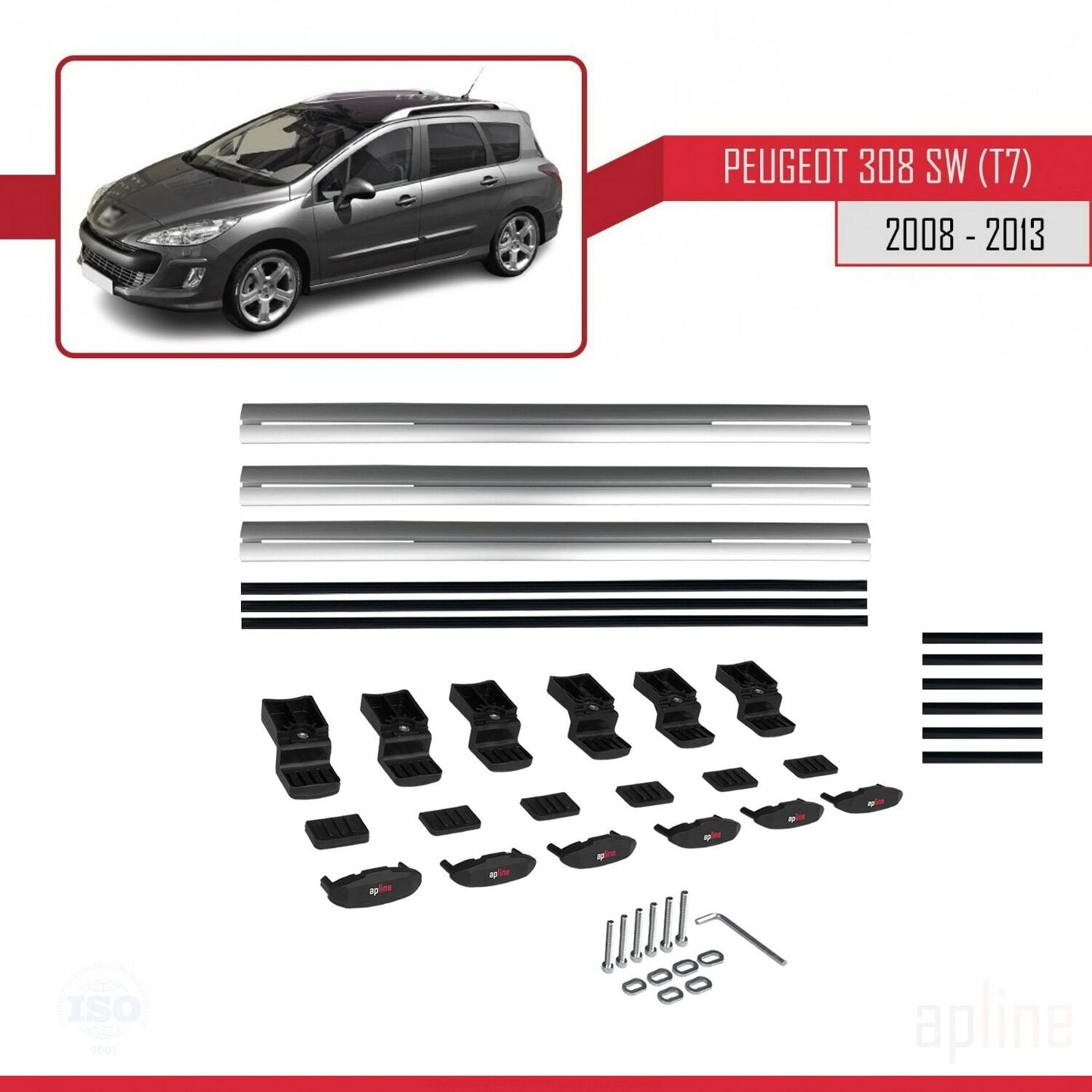 Compatible avec Peugeot 308 (T7) Break 2008-2013 BASIC Model Barres de Toit Railing Porte-Bagages de Voiture Gris Aluminium 3 Barres