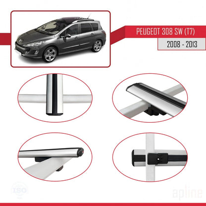 Compatible avec Peugeot 308 (T7) Break 2008-2013 BASIC Model Barres de Toit Railing Porte-Bagages de Voiture Gris Aluminium 2 Barres