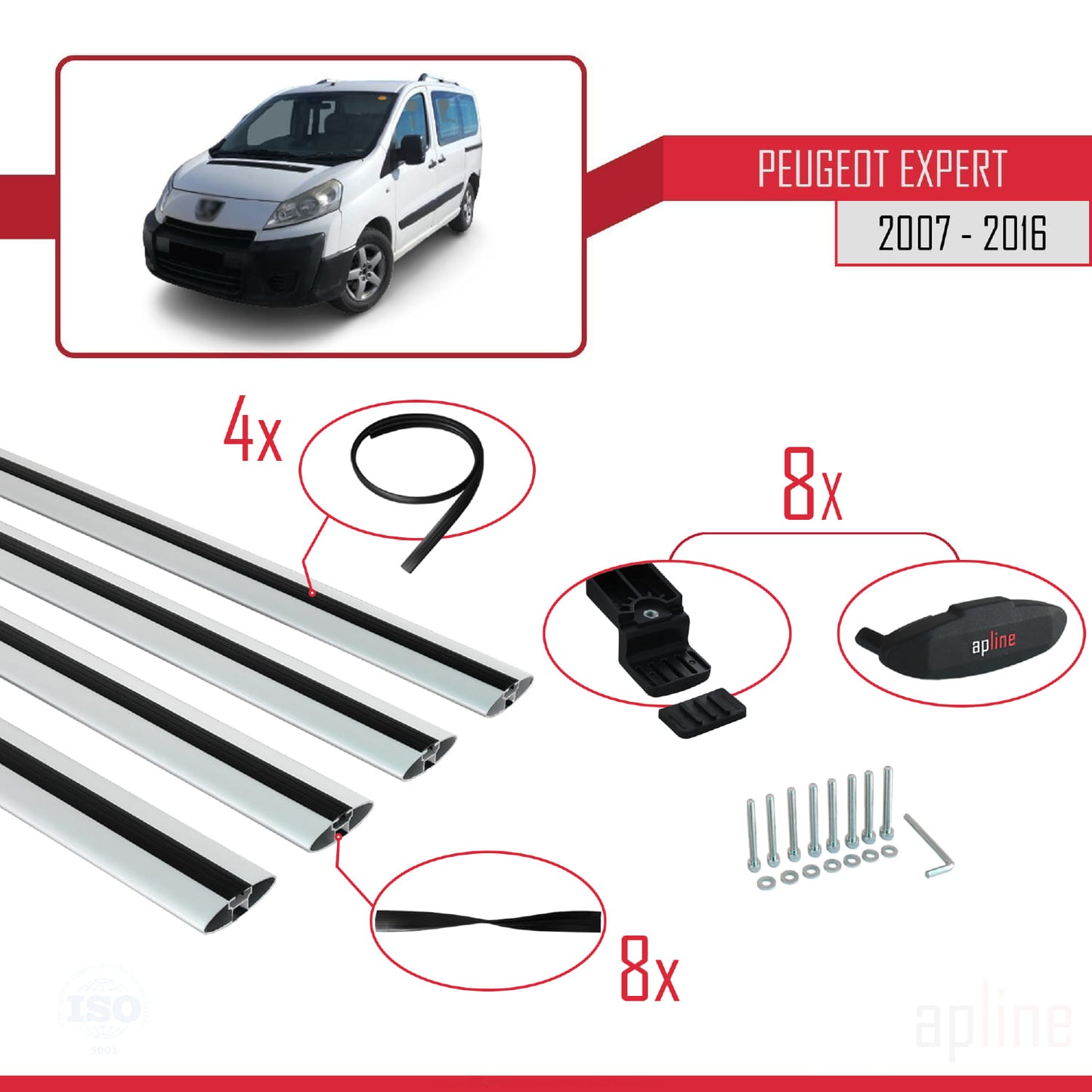 Compatible avec Peugeot Expert 2 2007-2016 BASIC Model Barres de Toit Railing Porte-Bagages de Voiture Gris Aluminium 4 Barres