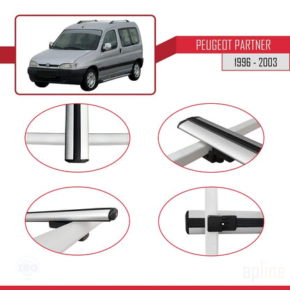 Compatible with Peugeot Partner Pre-Facelift 1996-2003 BASIC Model Car Roof Rack Cross Bar Grey Aluminium 2 Bars