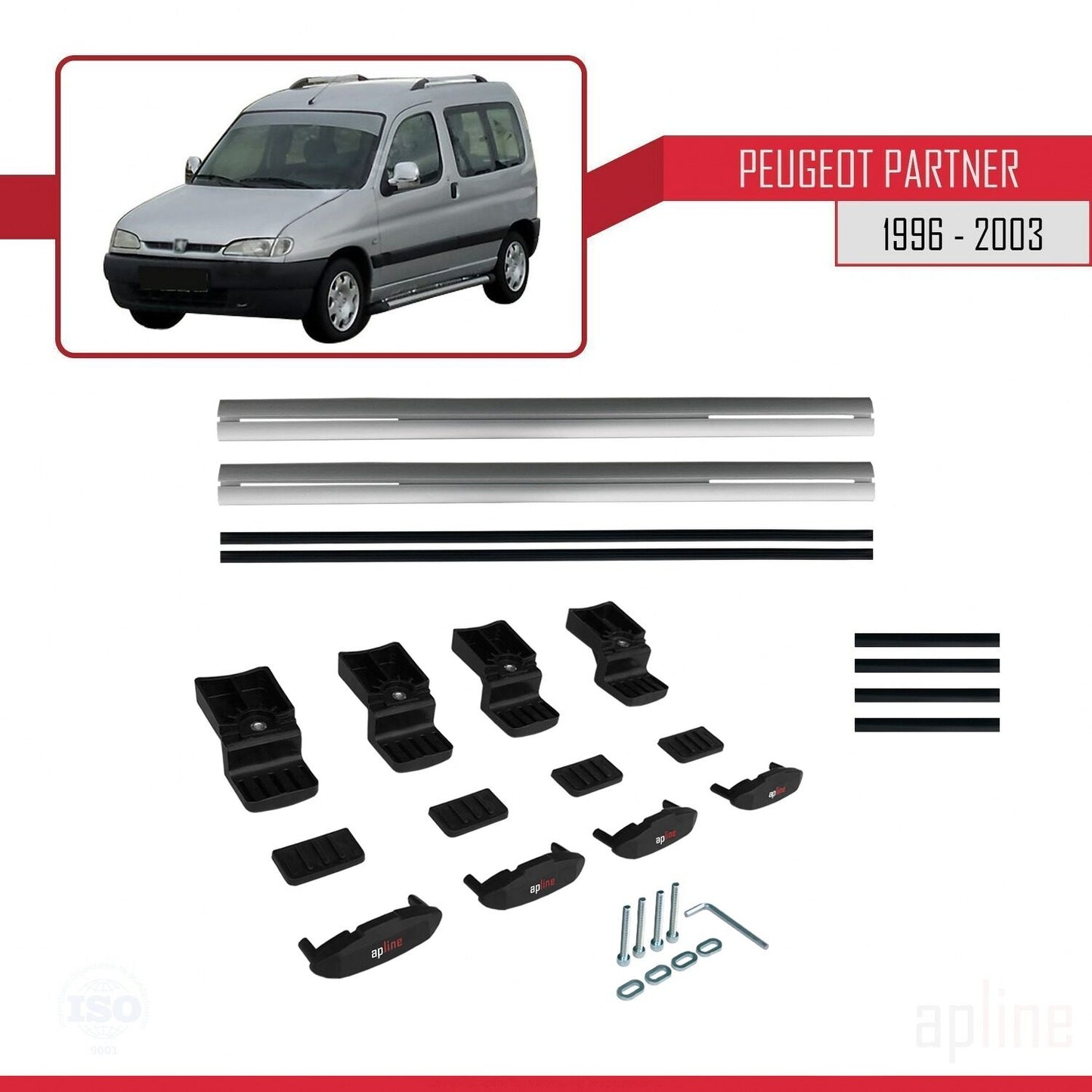 Compatible with Peugeot Partner Pre-Facelift 1996-2003 BASIC Model Car Roof Rack Cross Bar Grey Aluminium 2 Bars