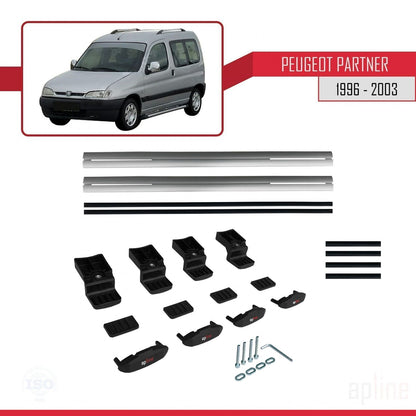 Compatible with Peugeot Partner Pre-Facelift 1996-2003 BASIC Model Car Roof Rack Cross Bar Grey Aluminium 2 Bars