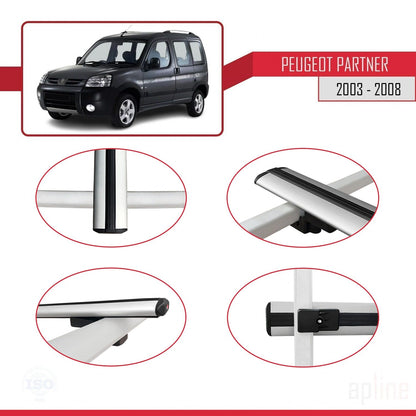 Compatible avec Peugeot Partner Post-Facelift 2003-2008 BASIC Model Barres de Toit Railing Porte-Bagages de Voiture Gris Aluminium 3 Barres