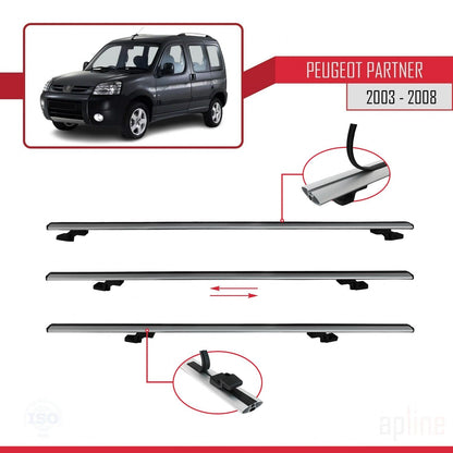 Compatible avec Peugeot Partner Post-Facelift 2003-2008 BASIC Model Barres de Toit Railing Porte-Bagages de Voiture Gris Aluminium 3 Barres