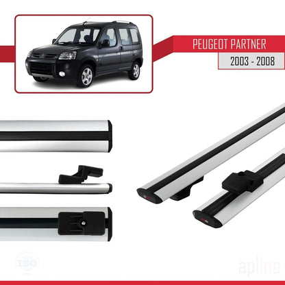 Compatible avec Peugeot Partner Post-Facelift 2003-2008 BASIC Model Barres de Toit Railing Porte-Bagages de Voiture Gris Aluminium 2 Barres