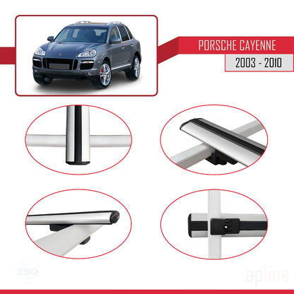 Compatible with Porsche Cayenne (9PA) 2003-2010 BASIC Model Car Roof Rack Cross Bar Grey Aluminium 2 Bars