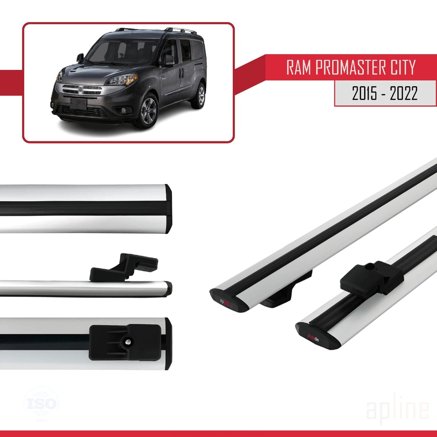 Compatible avec Ram Promaster City (636) 2015-2022 BASIC Model Barres de Toit Railing Porte-Bagages de Voiture Gris Aluminium 2 Barres