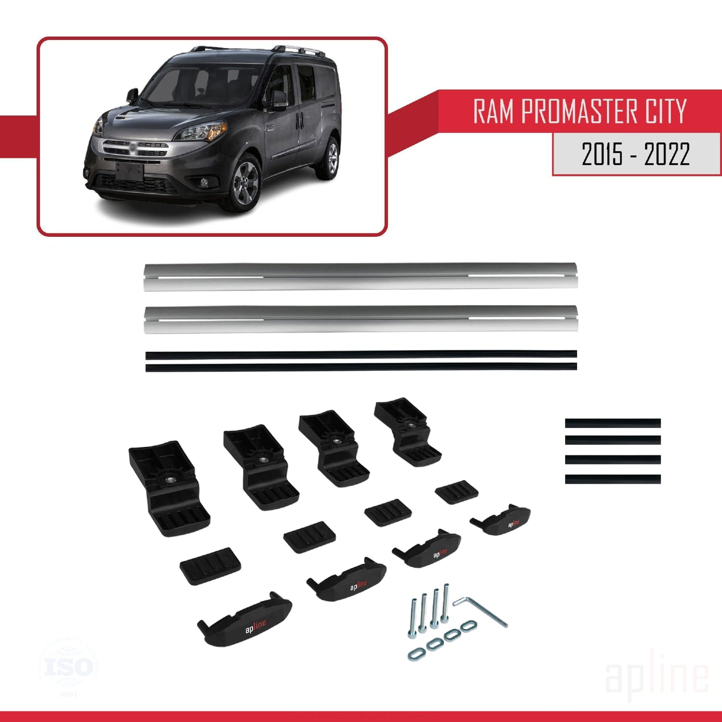 Compatible avec Ram Promaster City (636) 2015-2022 BASIC Model Barres de Toit Railing Porte-Bagages de Voiture Gris Aluminium 2 Barres