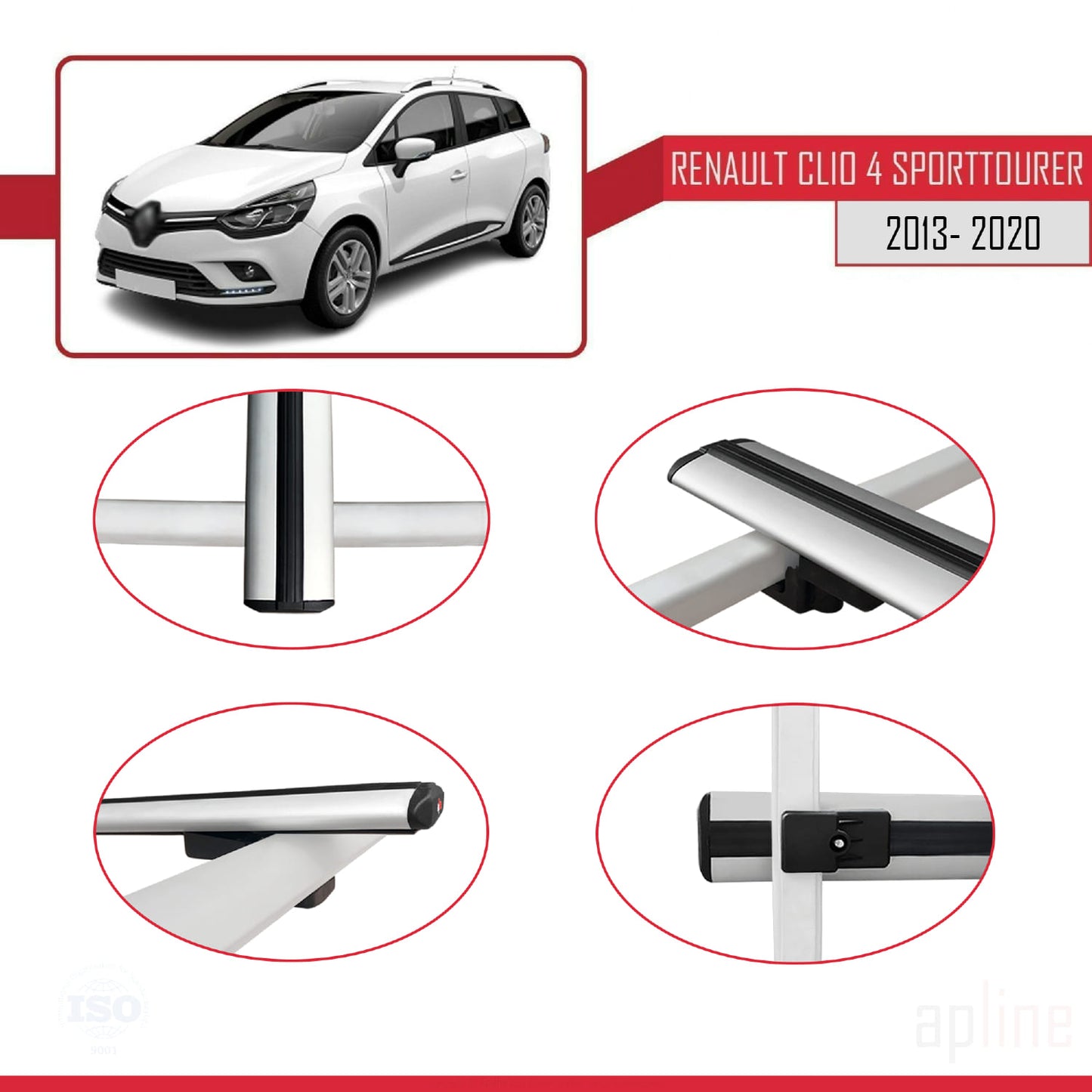 Compatible avec Renault Clio 4 ST 2013-2020 BASIC Model Barres de Toit Railing Porte-Bagages de Voiture Gris Aluminium 2 Barres