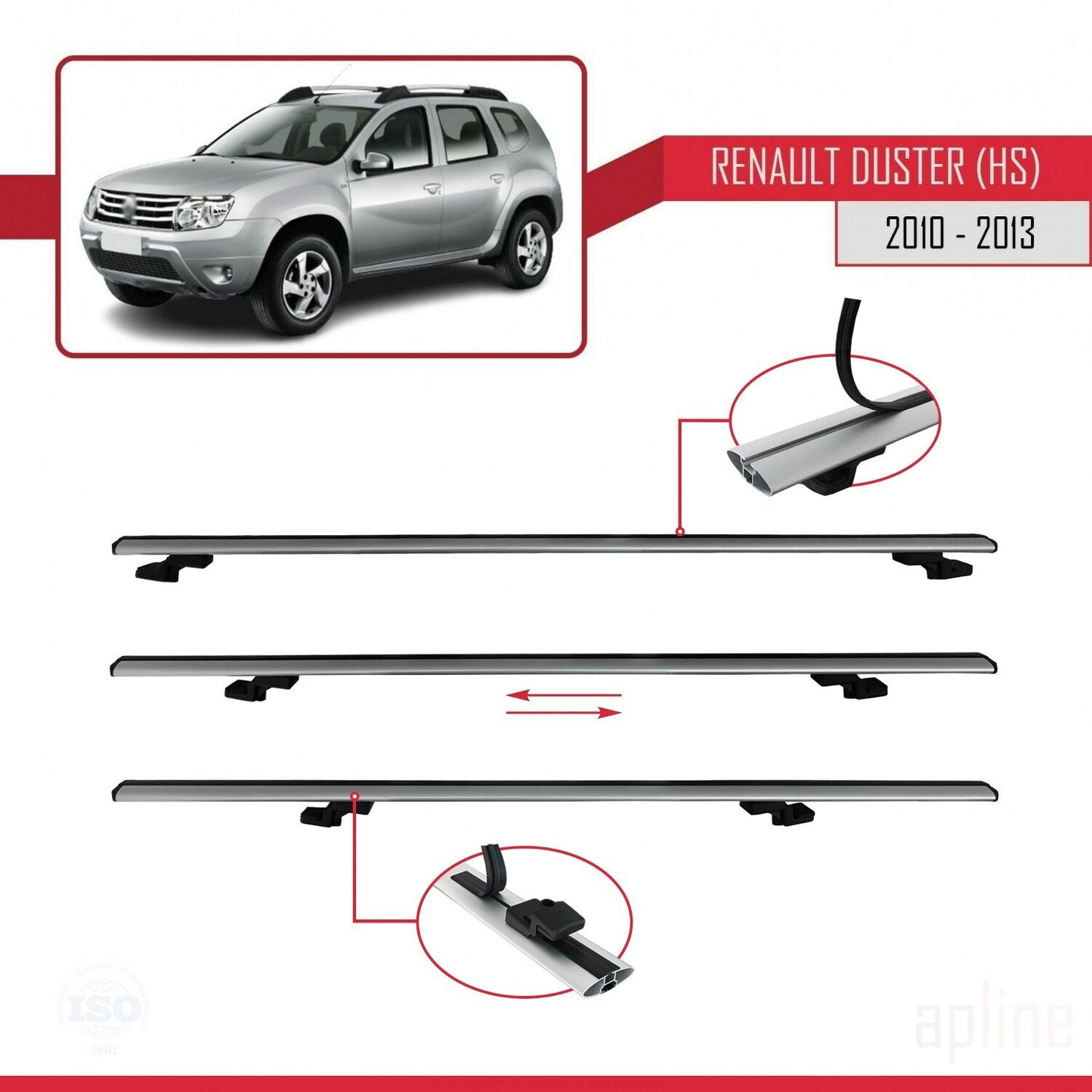 Compatible avec Renault Duster (HS) Pre-Facelift 2010-2013 BASIC Model Barres de Toit Railing Porte-Bagages de Voiture Gris Aluminium 2 Barres