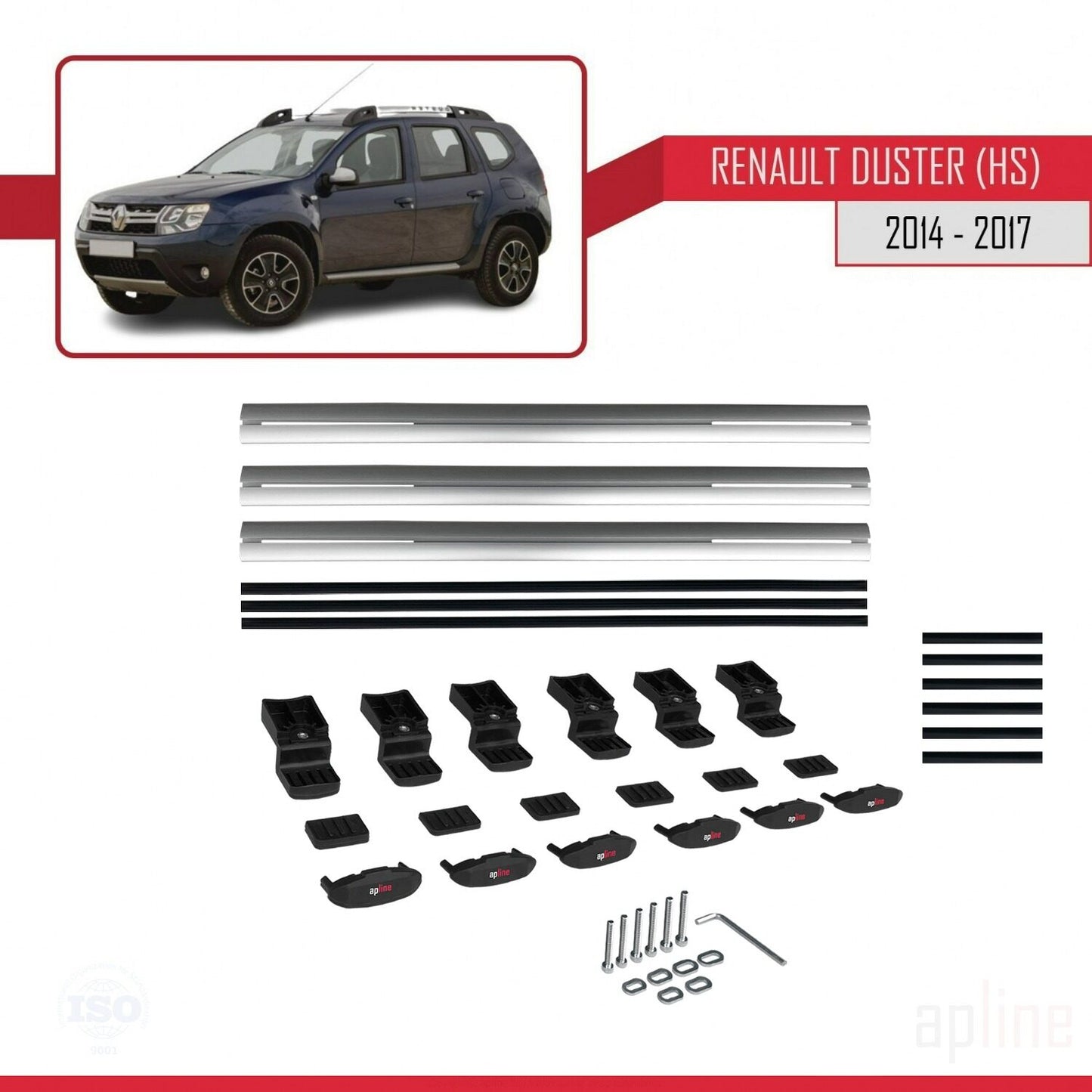 Compatible avec Renault Duster (HS) Post-Facelift 2014-2017 BASIC Model Barres de Toit Railing Porte-Bagages de Voiture Gris Aluminium 3 Barres