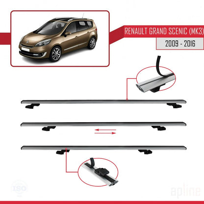 Compatible avec Renault Grand Scenic 3 2009-2016 BASIC Model Barres de Toit Railing Porte-Bagages de Voiture Gris Aluminium 3 Barres