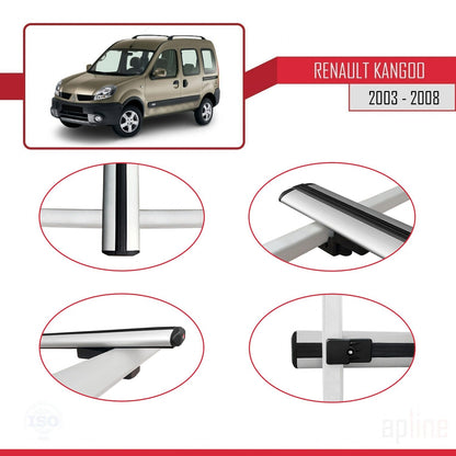Compatible avec Renault Kangoo (X76) Post-Facelift 2003-2008 BASIC Model Barres de Toit Railing Porte-Bagages de Voiture Gris Aluminium 3 Barres
