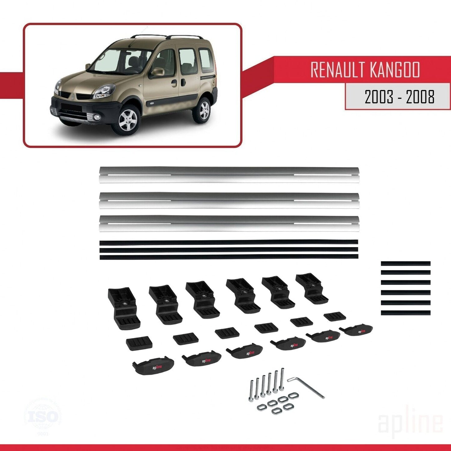 Compatible avec Renault Kangoo (X76) Post-Facelift 2003-2008 BASIC Model Barres de Toit Railing Porte-Bagages de Voiture Gris Aluminium 3 Barres