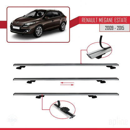 Compatible avec Renault Megane 3 ST 2009-2015 BASIC Model Barres de Toit Railing Porte-Bagages de Voiture Gris Aluminium 3 Barres