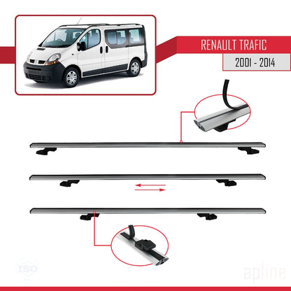 Compatible avec Renault Trafic 2 (X83) 2001-2014 BASIC Model Barres de Toit Railing Porte-Bagages de Voiture Gris Aluminium 4 Barres