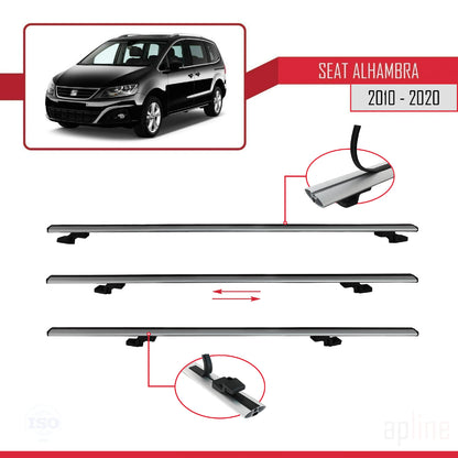 Compatible avec Seat Alhambra 2 (7N) 2010-2020 BASIC Model Barres de Toit Railing Porte-Bagages de Voiture Gris Aluminium 2 Barres