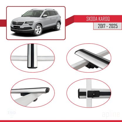 Compatible avec Skoda Karoq 2017-2025 BASIC Model Barres de Toit Railing Porte-Bagages de Voiture Gris Aluminium 3 Barres