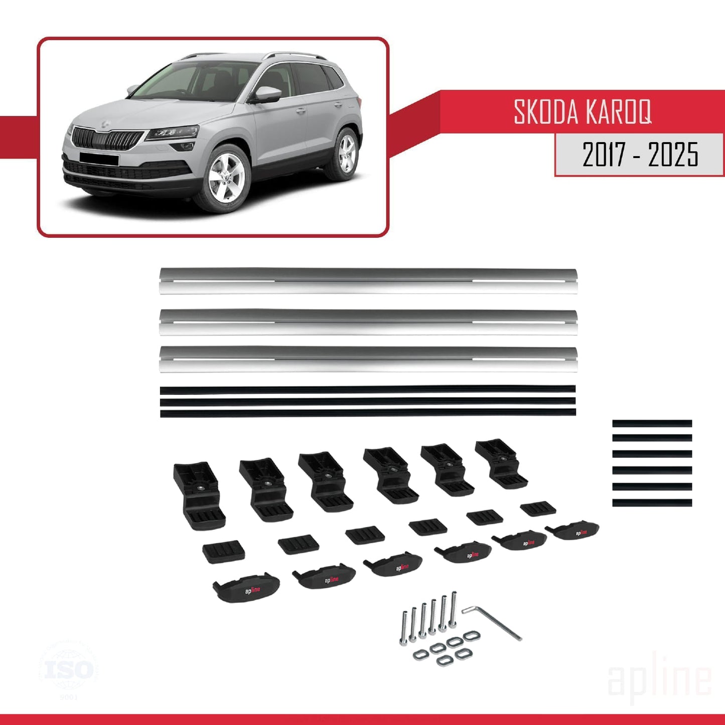 Compatible avec Skoda Karoq 2017-2025 BASIC Model Barres de Toit Railing Porte-Bagages de Voiture Gris Aluminium 3 Barres