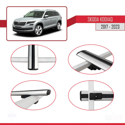 Compatible avec Skoda Kodiaq 2017-2023 BASIC Model Barres de Toit Railing Porte-Bagages de Voiture Gris Aluminium 3 Barres