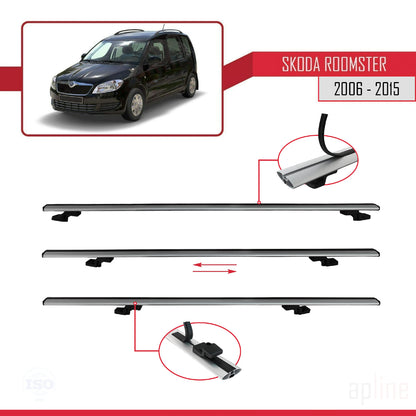 Compatible avec Skoda Roomster 2006-2015 BASIC Model Barres de Toit Railing Porte-Bagages de Voiture Gris Aluminium 3 Barres
