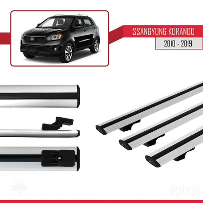 Compatible avec Ssangyong Korando 3 (C200) 2010-2019 BASIC Model Barres de Toit Railing Porte-Bagages de Voiture Gris Aluminium 3 Barres