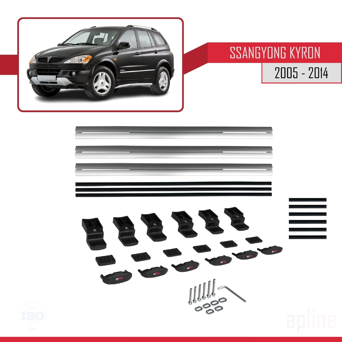 Compatible with Ssangyong Kyron 2005-2014 BASIC Model Car Roof Rack Cross Bar Grey Aluminium 3 Bars