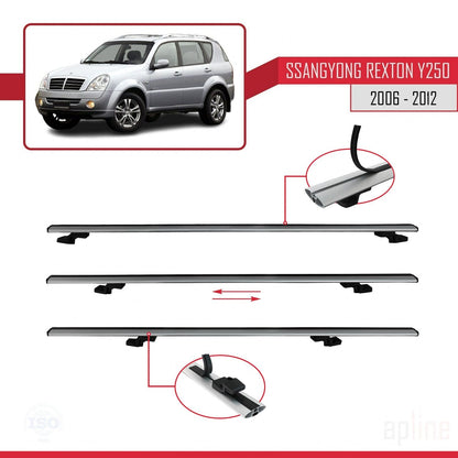 Compatible with Ssangyong Rexton (Y250) 2006-2012 BASIC Model Car Roof Rack Cross Bar Grey Aluminium 3 Bars