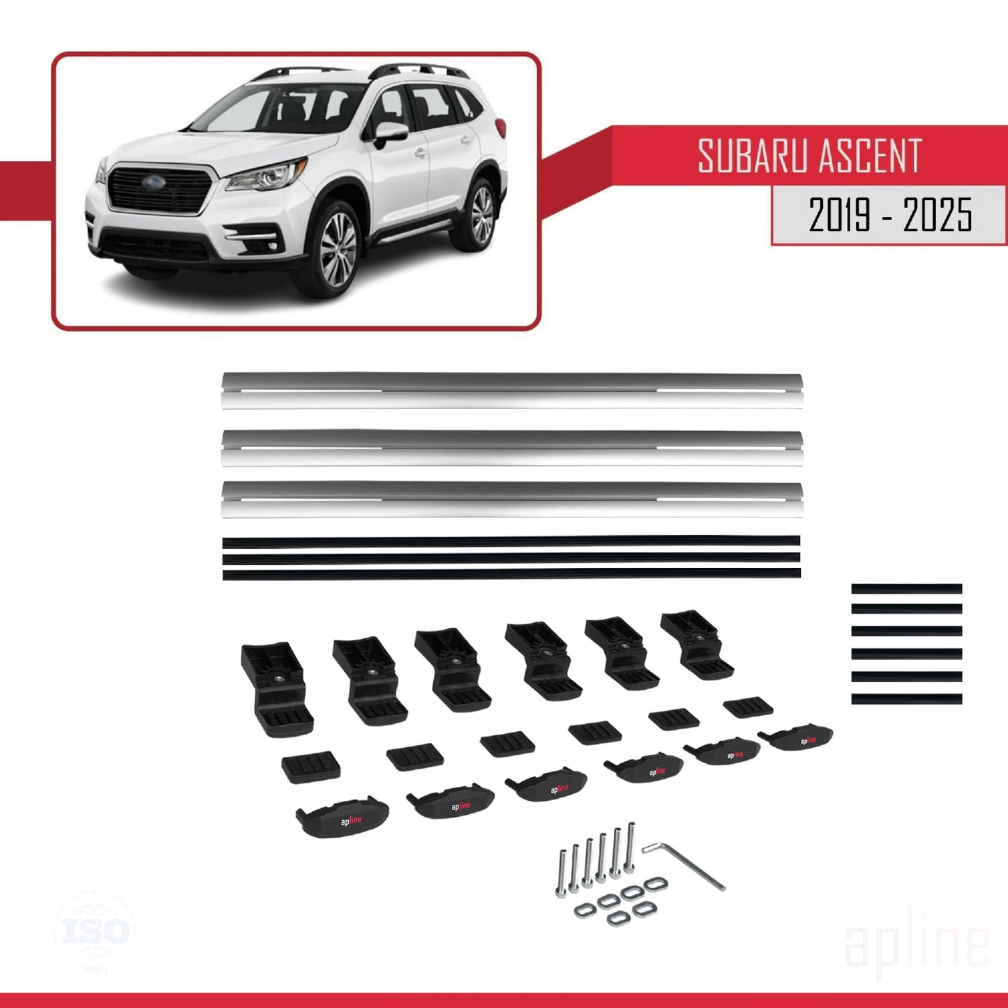 Compatible avec Subaru Ascent 2019-2025 BASIC Model Barres de Toit Railing Porte-Bagages de Voiture Gris Aluminium 3 Barres