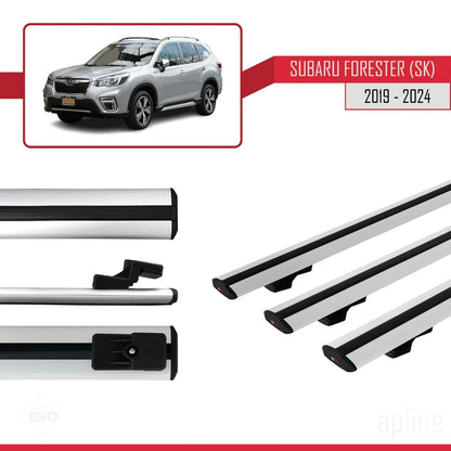 Compatible avec Subaru Forester 5 (SK) 2019-2024 BASIC Model Barres de Toit Railing Porte-Bagages de Voiture Gris Aluminium 3 Barres