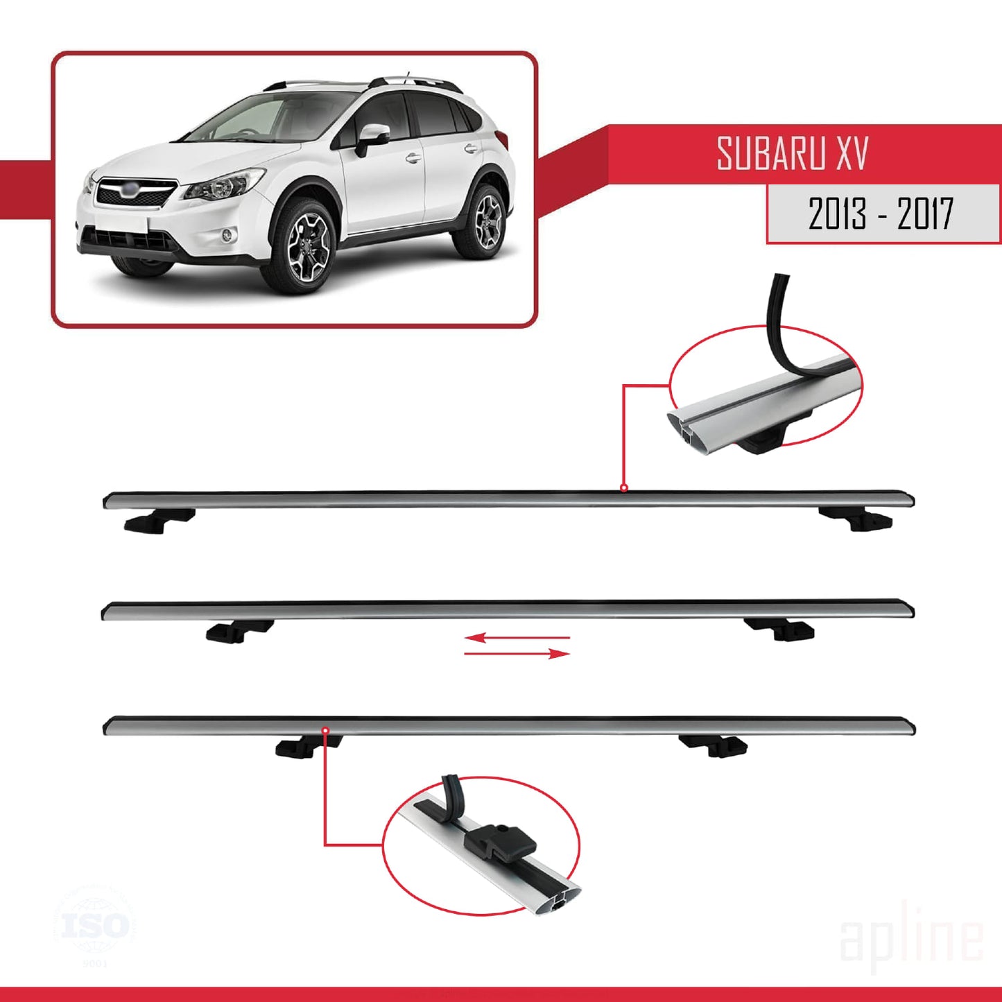 Compatible avec Subaru XV 2013-2017 BASIC Model Barres de Toit Railing Porte-Bagages de Voiture Gris Aluminium 2 Barres