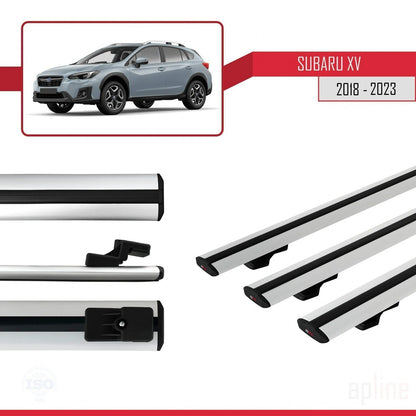 Compatible avec Subaru XV 2 2018-2023 BASIC Model Barres de Toit Railing Porte-Bagages de Voiture Gris Aluminium 3 Barres