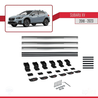 Compatible avec Subaru XV 2 2018-2023 BASIC Model Barres de Toit Railing Porte-Bagages de Voiture Gris Aluminium 3 Barres