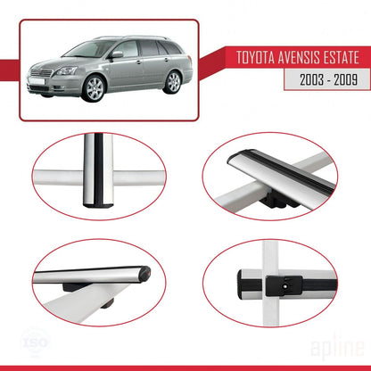 Compatible avec Toyota Avensis Break 2003-2009 BASIC Model Barres de Toit Railing Porte-Bagages de Voiture Gris Aluminium 2 Barres