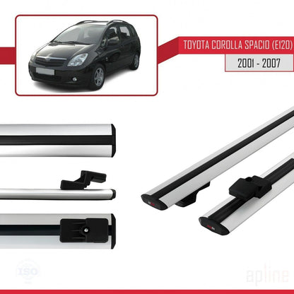 Compatible avec Toyota Corolla Spacio 2 (E120) 2001-2007 BASIC Model Barres de Toit Railing Porte-Bagages de Voiture Gris Aluminium 2 Barres