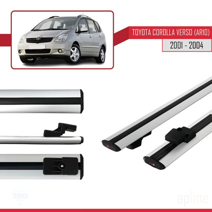 Compatible avec Toyota Corolla Verso (E120) 2001-2004 BASIC Model Barres de Toit Railing Porte-Bagages de Voiture Gris Aluminium 2 Barres